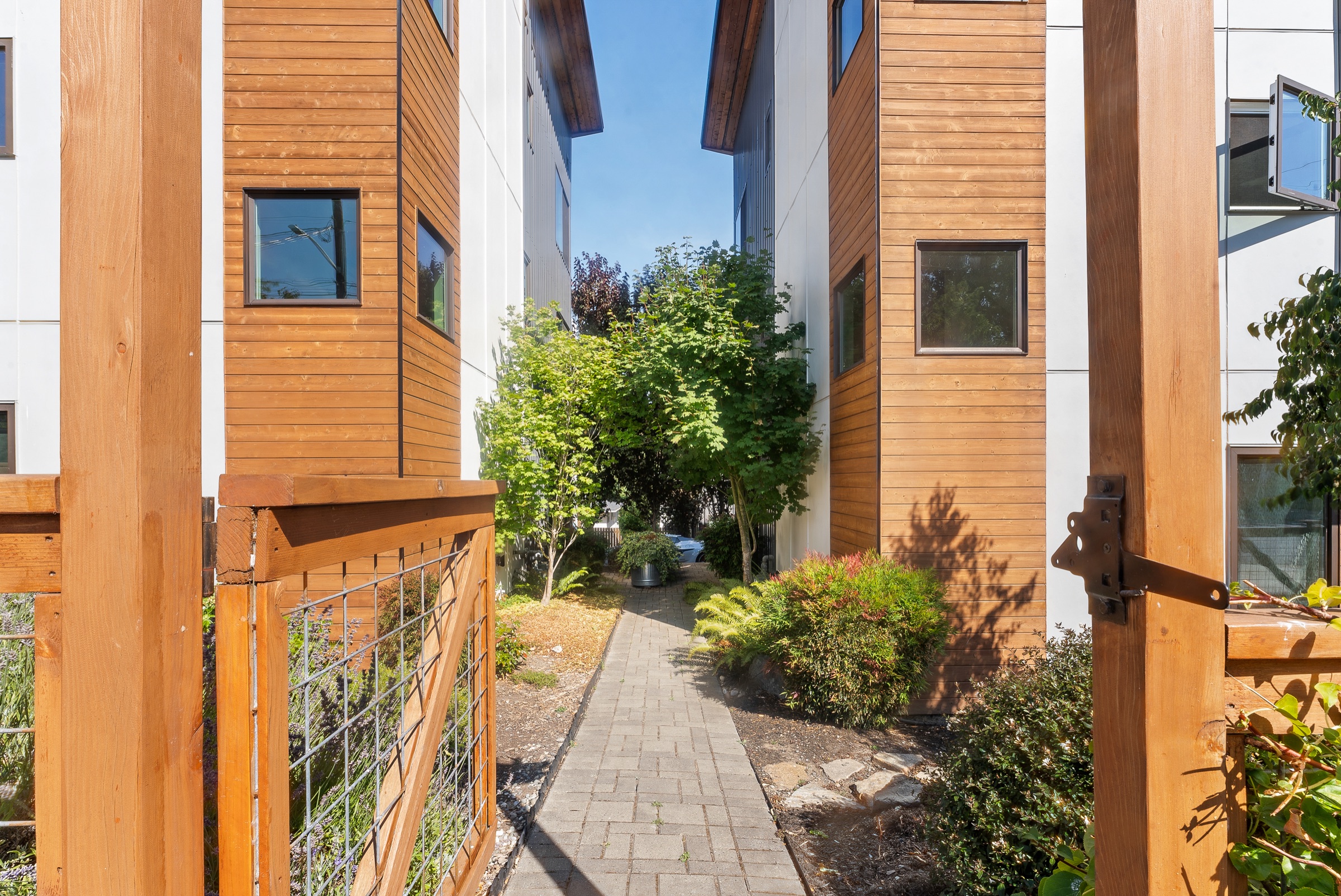 Landscaped courtyard path through the community