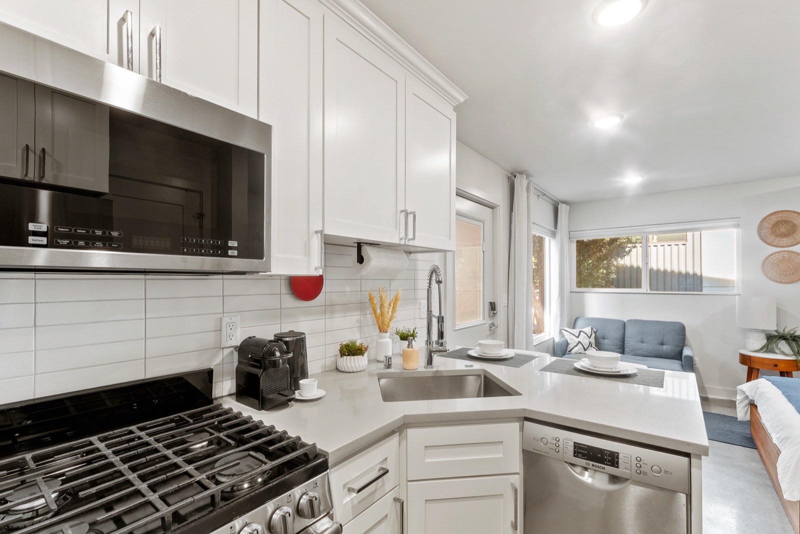 Kitchen opening onto the living area