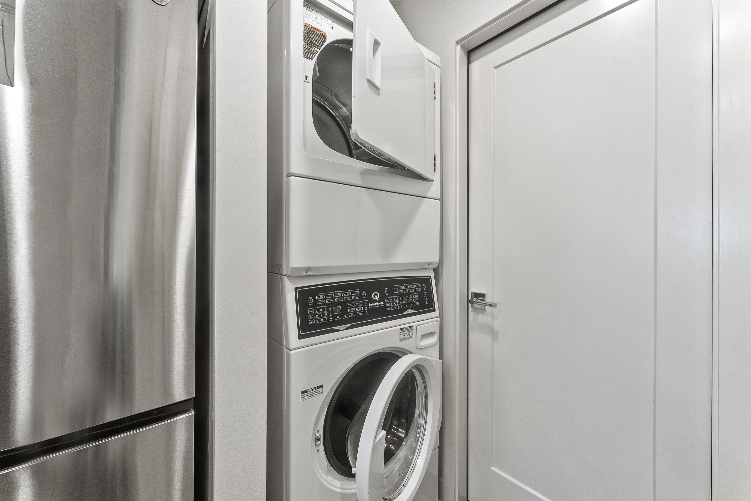 Washer-dryer stack in the laundry closet
